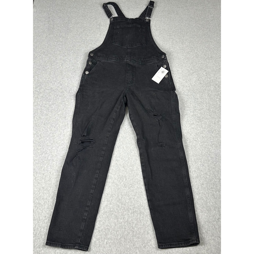 NEW Old Navy OG Straight Overalls Size 10 Black Jack Denim Distressed 90s Grunge